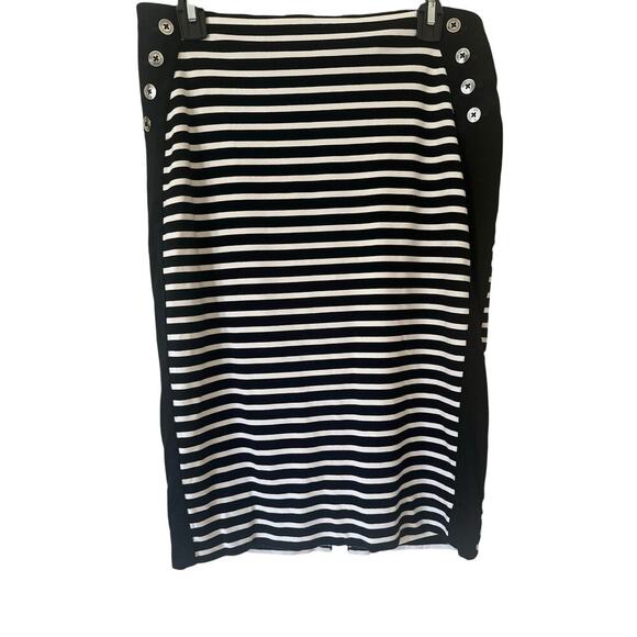 White House Black Market Striped Pencil Skirt Size 10 – Nautical Black White - Picture 1 of 8
